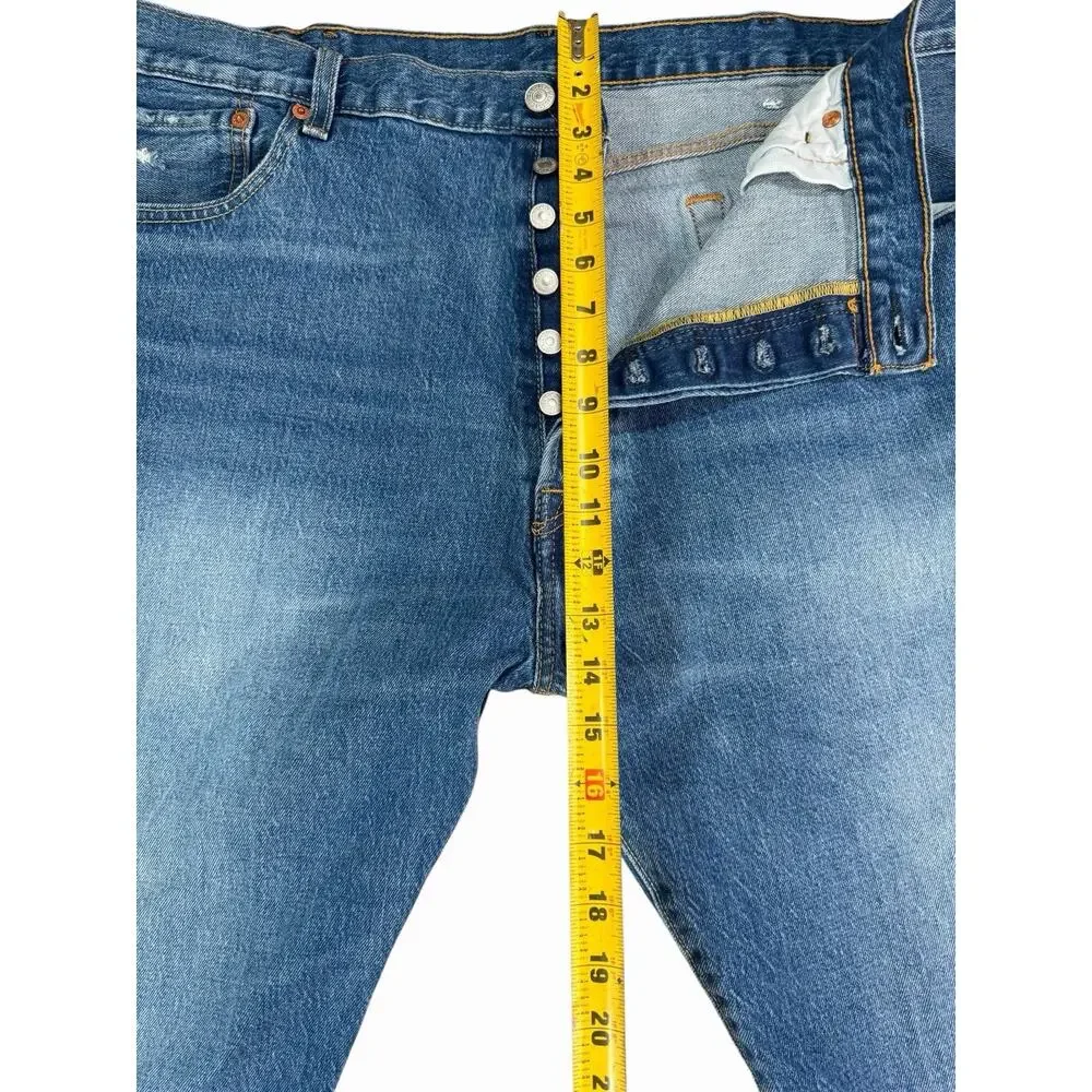 Levi’s 501 Men’s Button Fly Jeans W42 L31 Straight Leg Medium Wash Distressed
